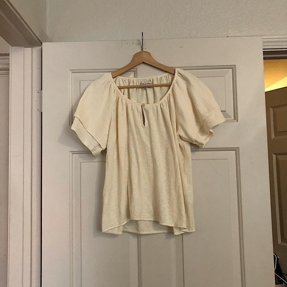 Madewell tiered short sleeve cream top size M NWT